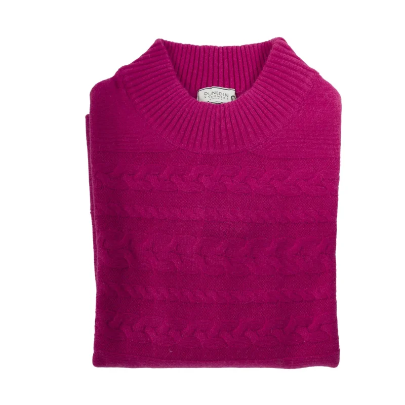 cashmere women s t neck cable poncho fuchsia