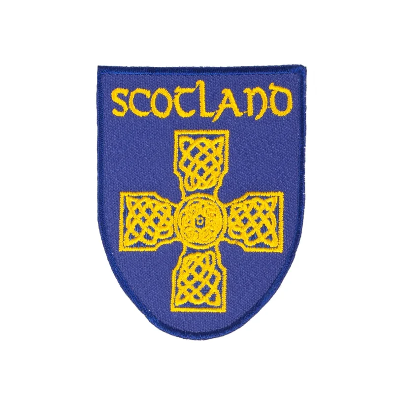 celtic cross patch scotland blue embroidery