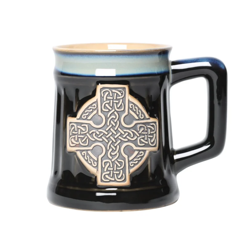 celtic cross stoneware mug black