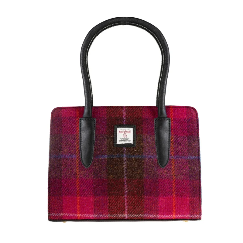 cerise black check leather handbag