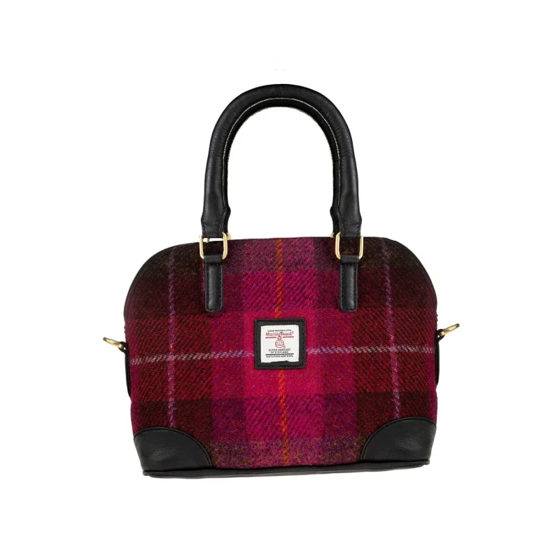 cerise black check leather handbag for women