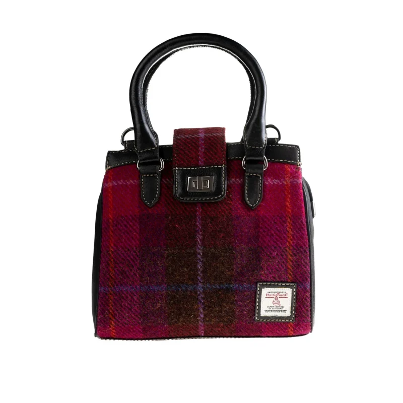 cerise check black leather handbag with flap