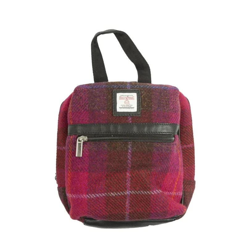 cerise check black leather small backpack