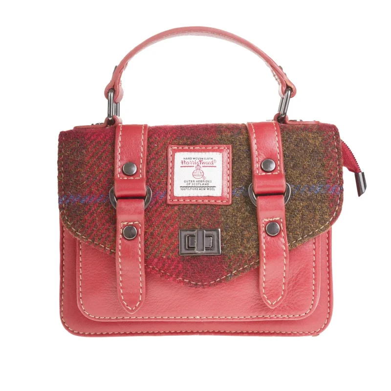 cerise red leather mini satchel bag