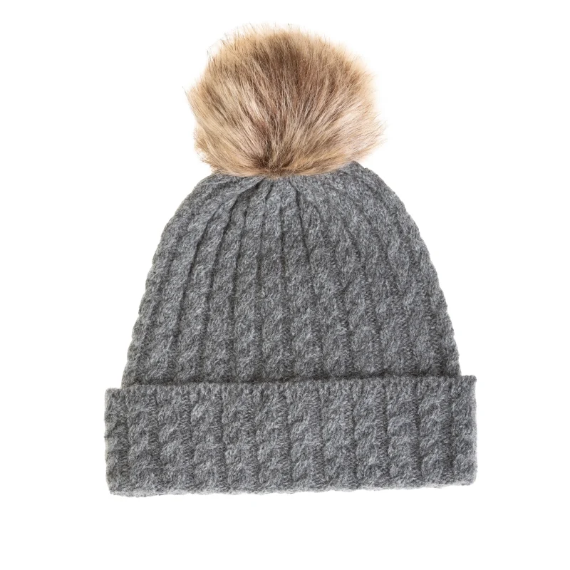 charcoal lambswool beanie with pom for women scaled