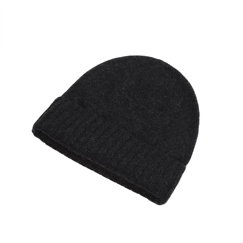 charcoal ribbed turn up knit beanie for men