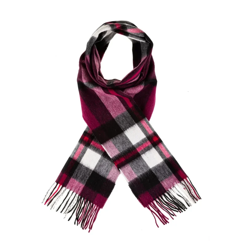 chequer tartan cashmere scarf damson