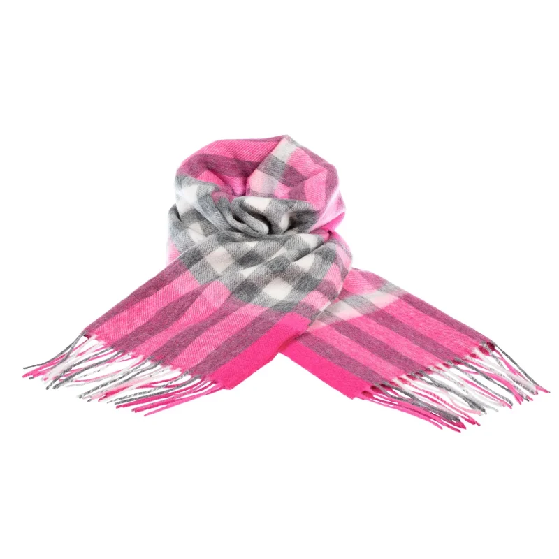 chequer tartan cashmere scarf fuchsia