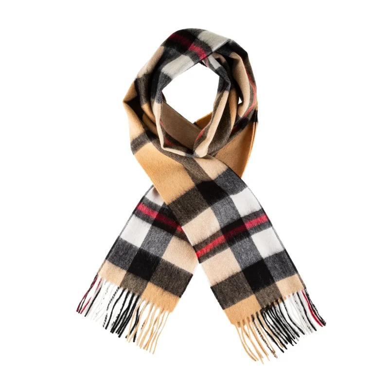 chequer tartan cashmere scarf with vicuna detail