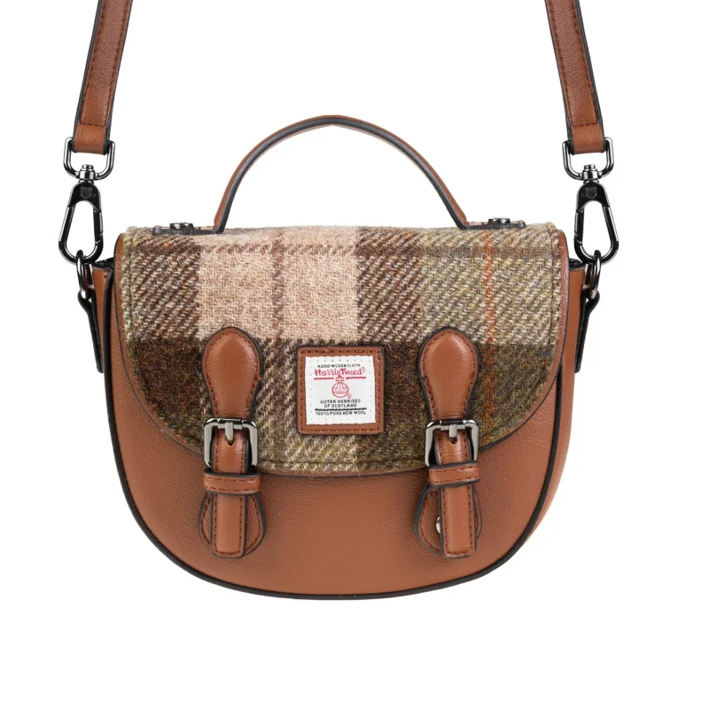 chestnut tartan cobble satchel bag