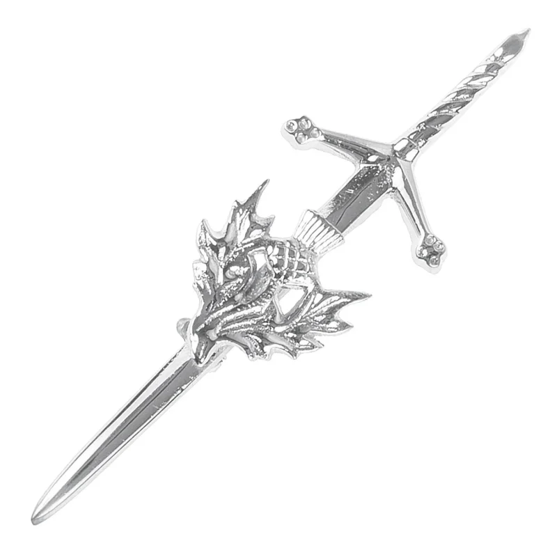 chrome thistle sword kilt pin