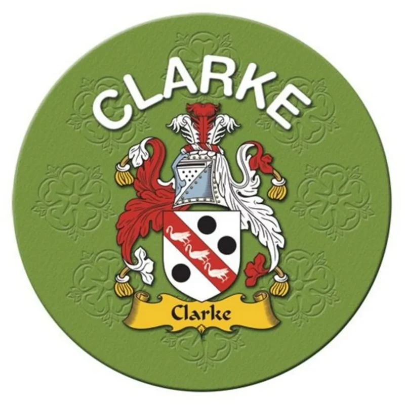 clarke family name round cork coaster