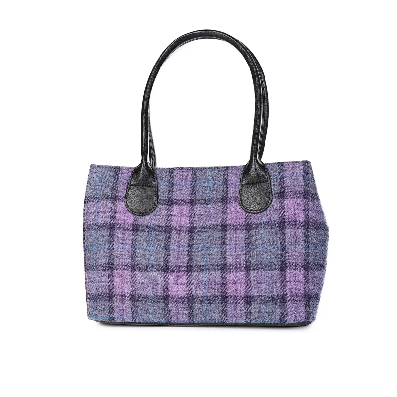 classic bold purple check harris tweed handbag