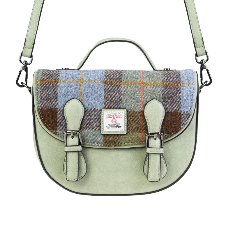 cobble tartan satchel in chestnut blue