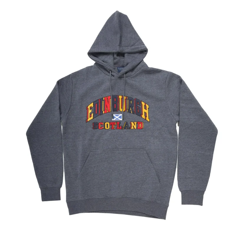 colored edinburgh lettering denim blue hoodie