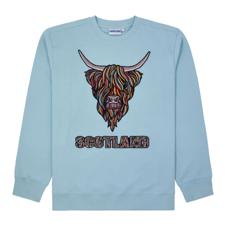 colorful highland cow embroidered hoodie