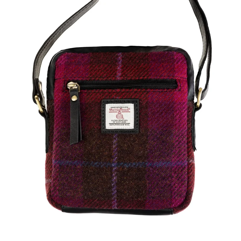 compact ladies crossbody bag blue brown check