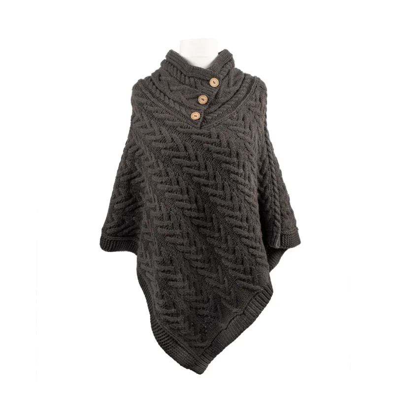 cozy aran cable shawl neck poncho