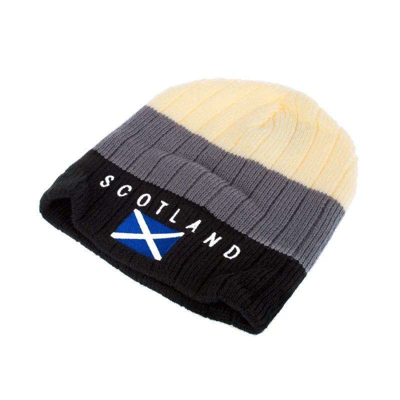 cream navy black ski hat with s flag logo