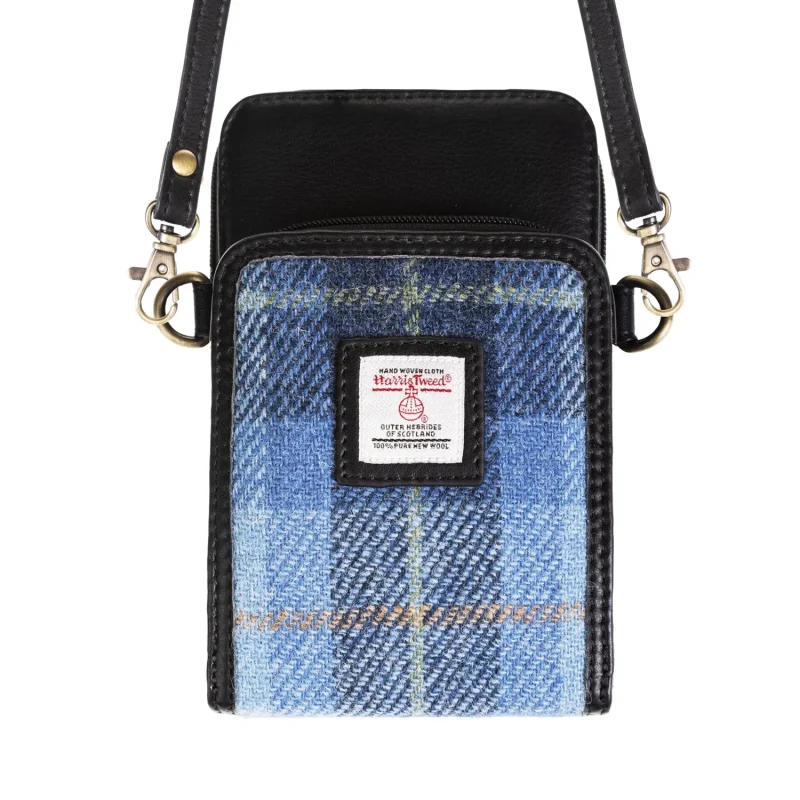 crossbody travel bag blue check black