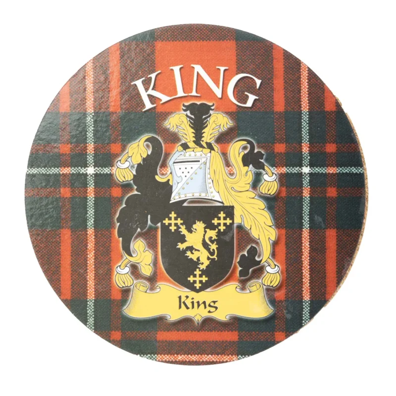 custom clan name round cork king s coasters