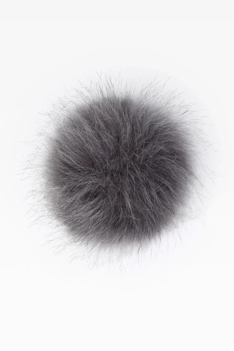 dark grey faux fur pom pom