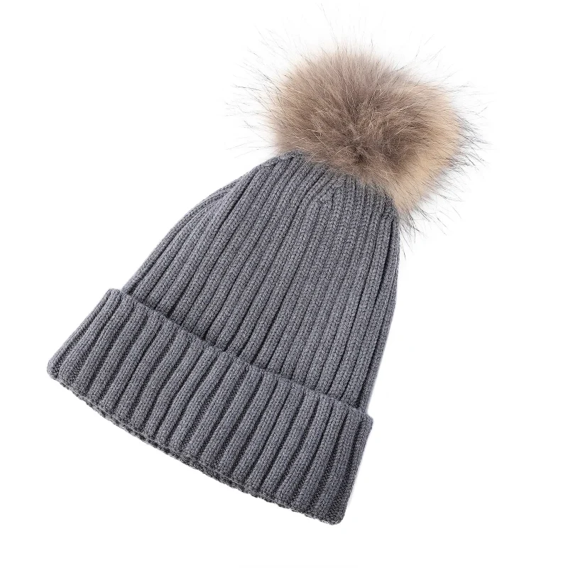 derby grey natural rib pom hat