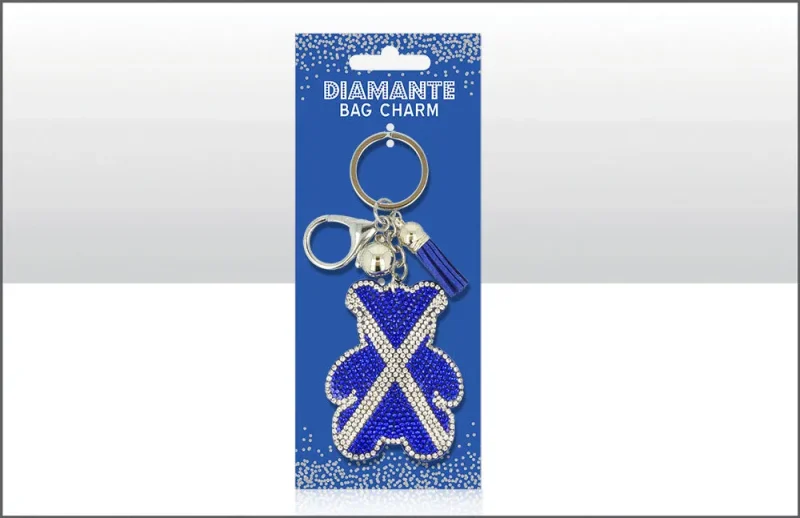 diamante bear keyring saltire design