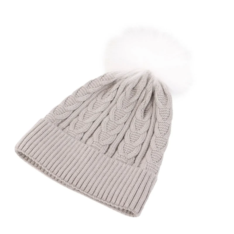 drift white cable pom hat