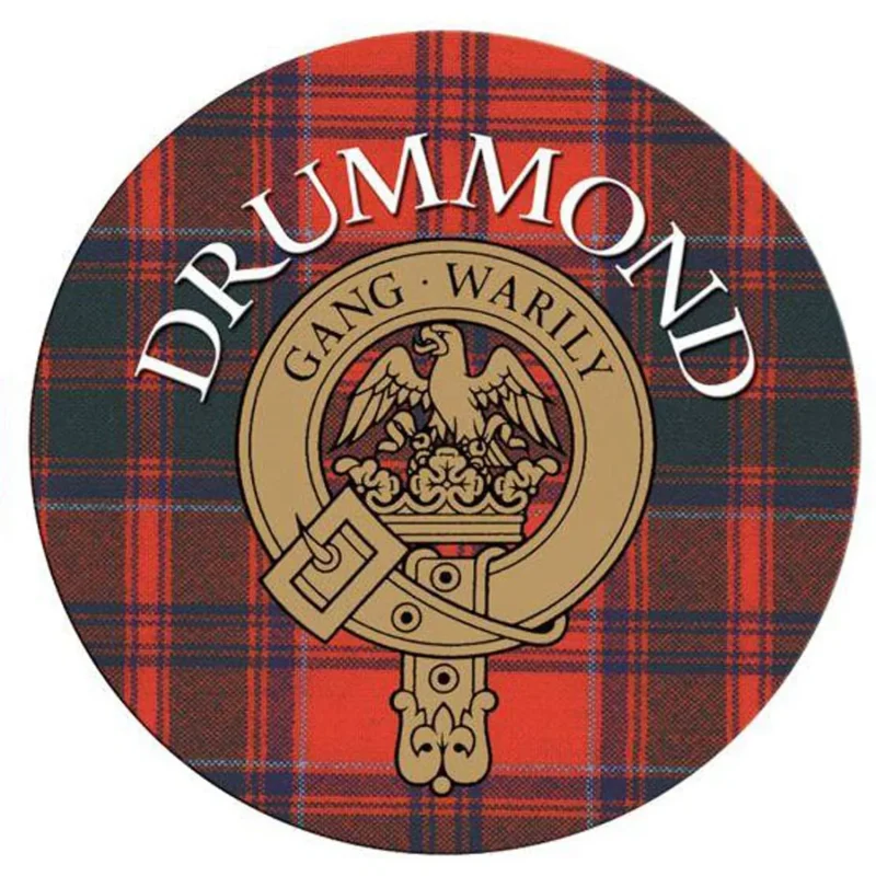 drummond family name round cork coasters