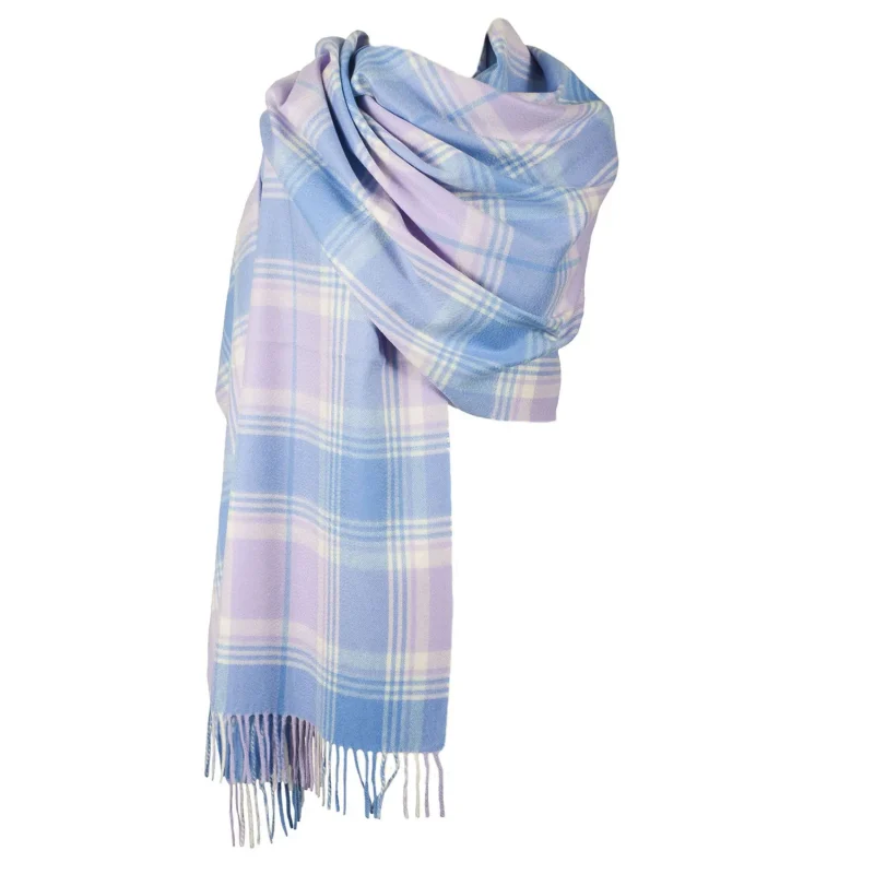 dunedin cashmere big check wrap borwick lilac blue