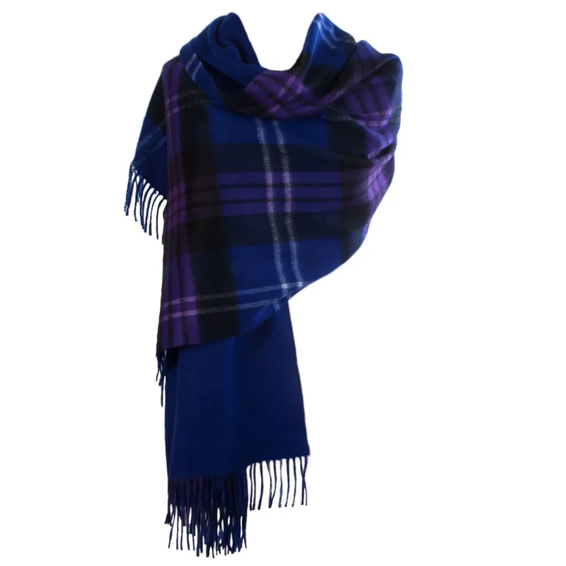 dunedin cashmere double sided big check scarf heritage of scotland dark blue