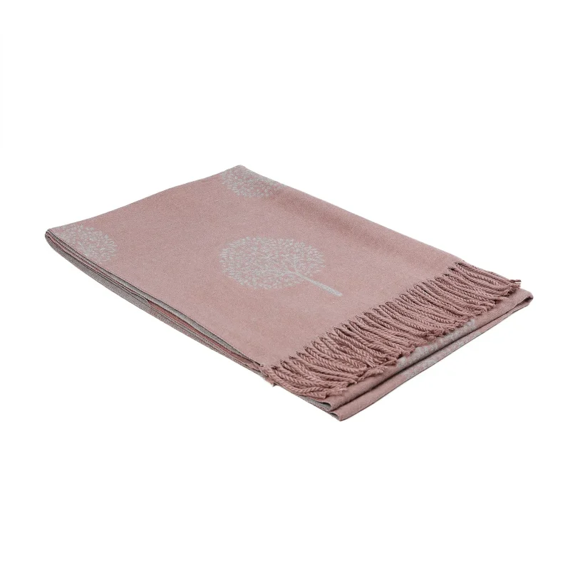 dusky pink tree of life tassel scarf