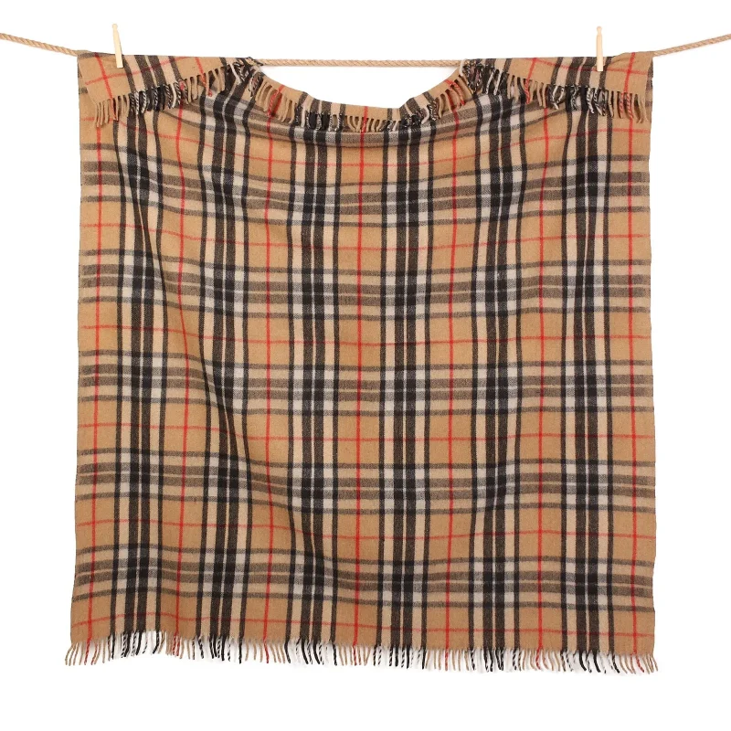 eco friendly wool tartan throw blanket camel