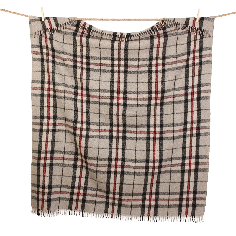 eco friendly wool tartan throw blanket in thomson grey