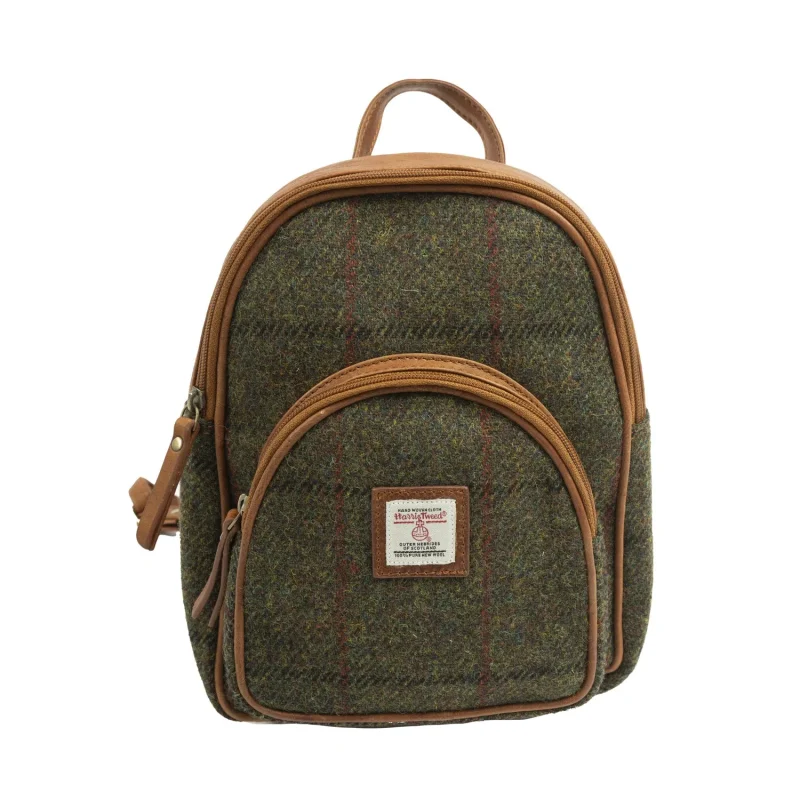 eco friendly zipped leather backpack dark green tan