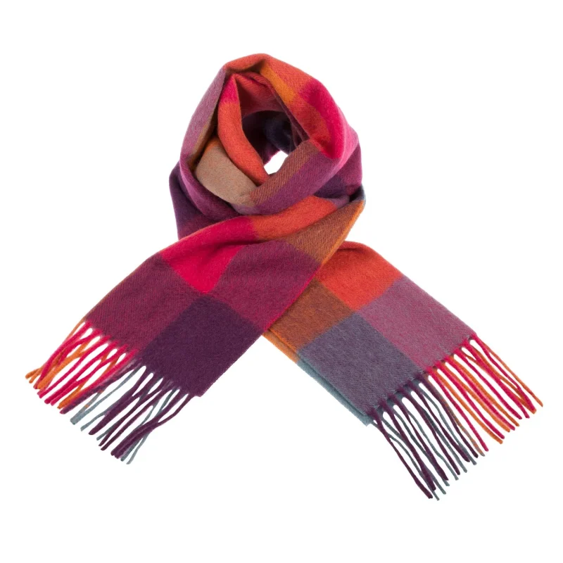 edinburgh 100 lambswool checker scarf orange pink