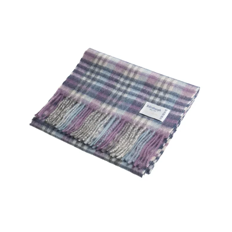 edinburgh 100 lambswool scarf in cluster gingham linen denim