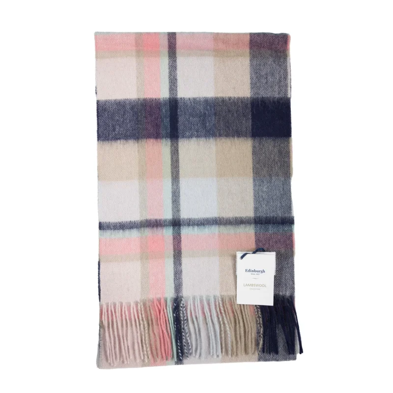 edinburgh 100 lambswool tartan scarf navy peony aqua