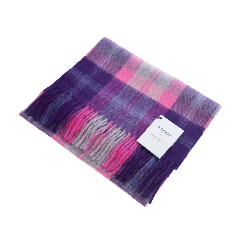 edinburgh baird check 100 lambswool scarf in fuschia