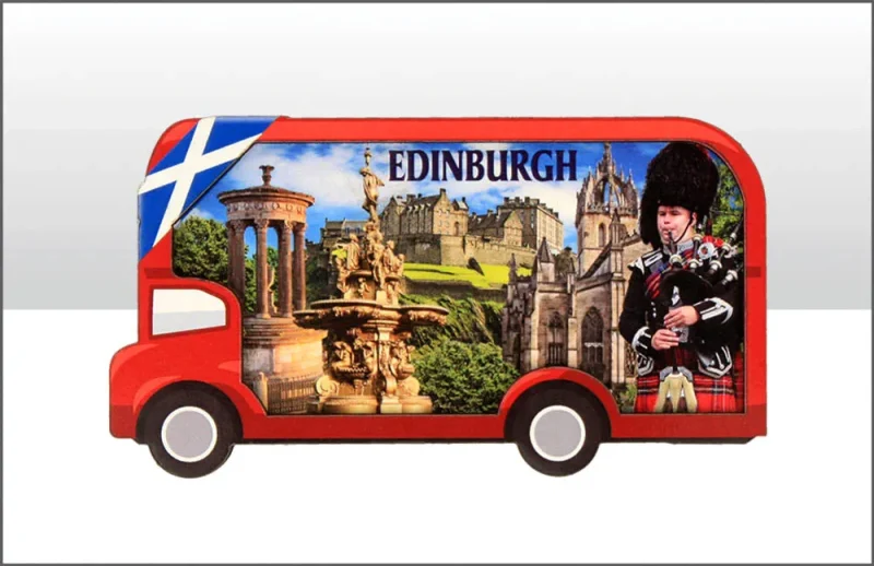 edinburgh bus wood magnet montage