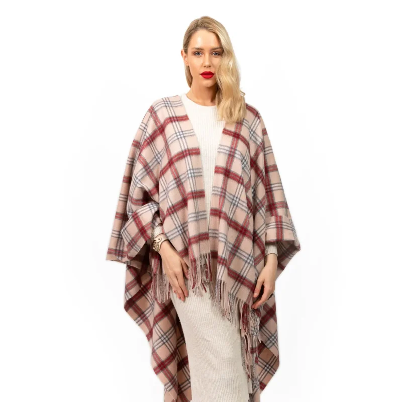 edinburgh cashmere cape natural grey red