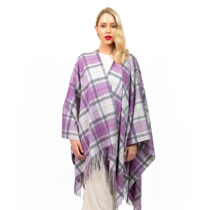 edinburgh cashmere check cape in light purple