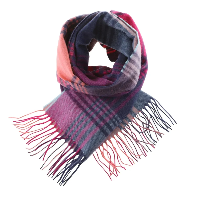 edinburgh cashmere wide scarf orange pink denim check