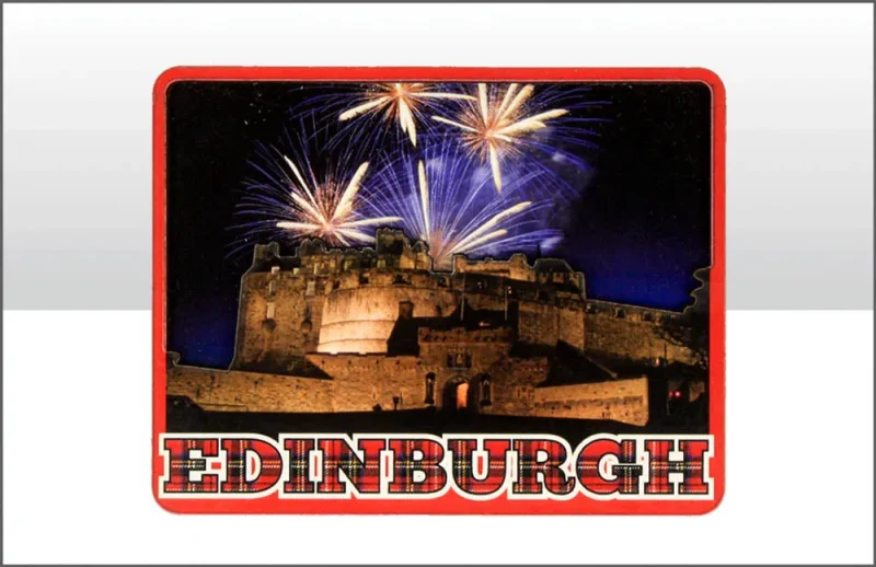 edinburgh castle night wooden magnet