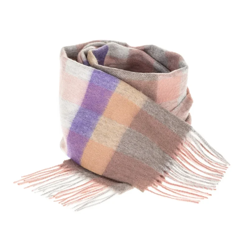 edinburgh chequer scarf dark pink purple lambswool