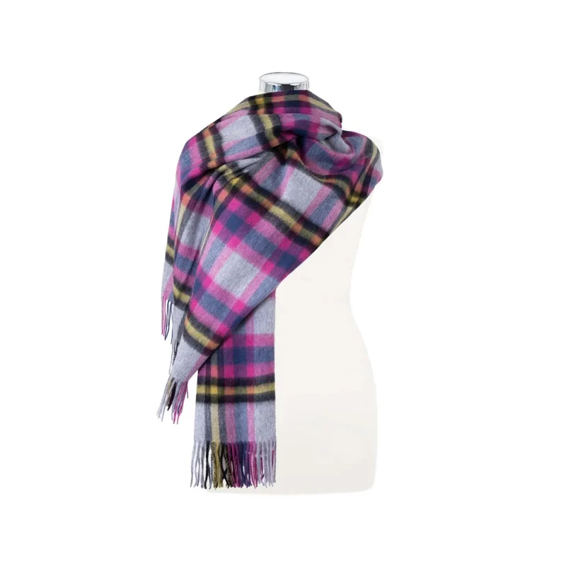 edinburgh deco check raspberry lambswool stole