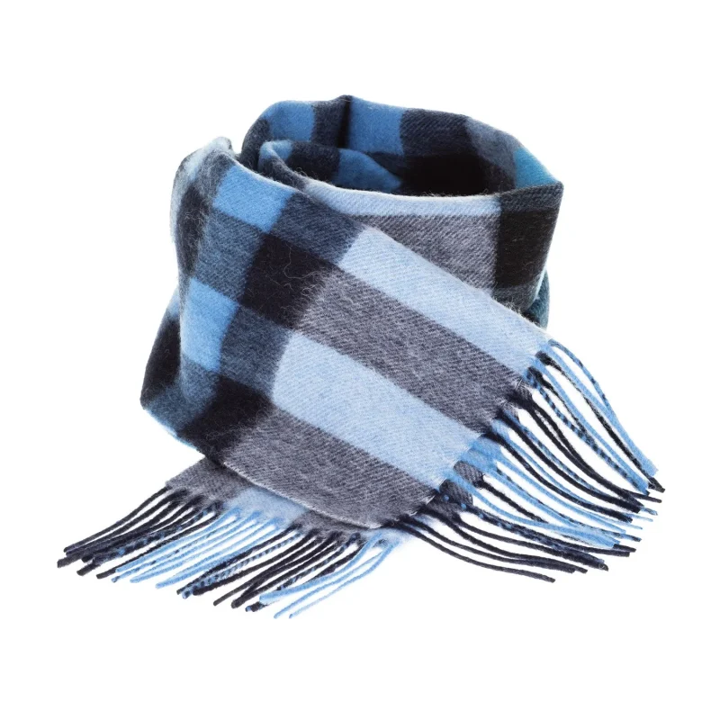 edinburgh giant checkered lambswool scarf navy blue