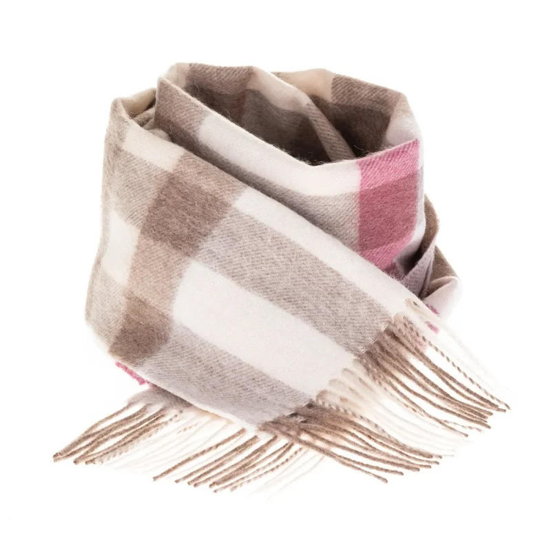 edinburgh giant chequer lambswoot scarf pink taupe