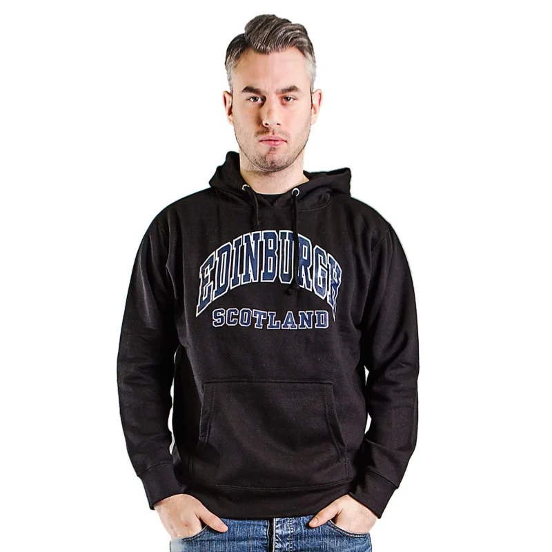 edinburgh harvard black hooded print top